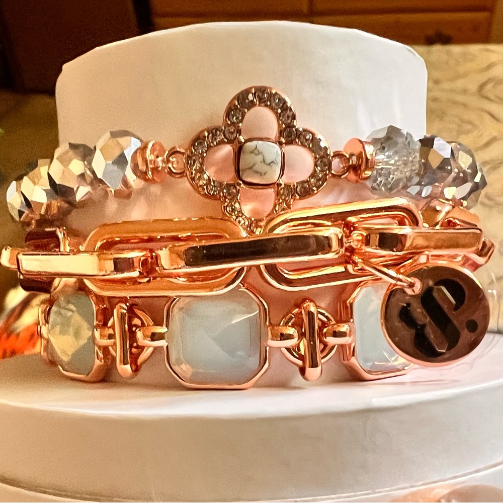 bp Rose Gold Bracelet Set with Chunky Chain and Beaded Accents